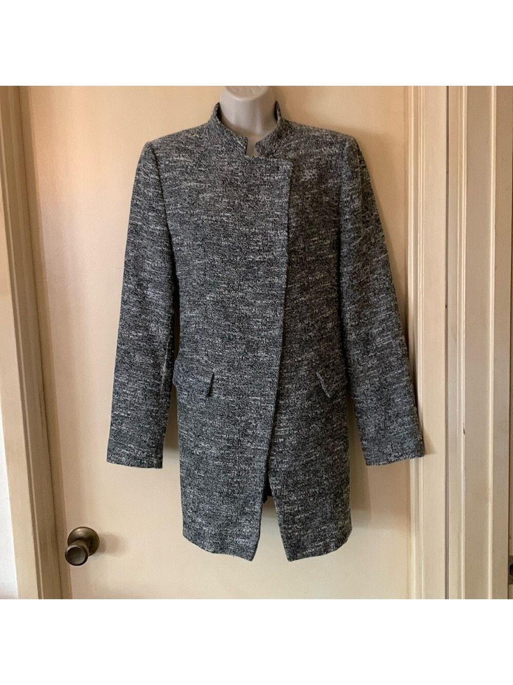 Zara black and white tweed overcoat size L